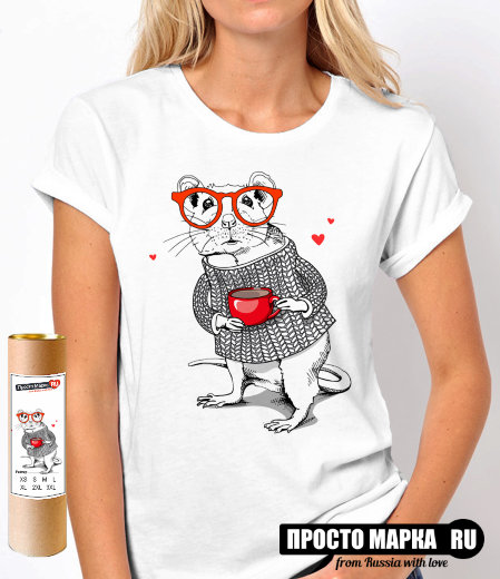 Женская футболка Крыска в красных очках