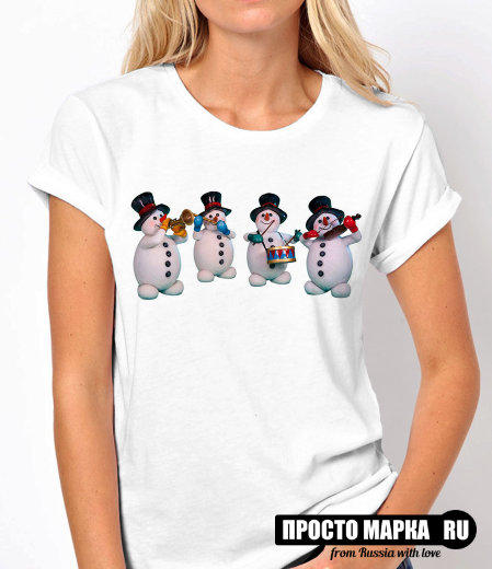 Женская футболка веселые снеговички