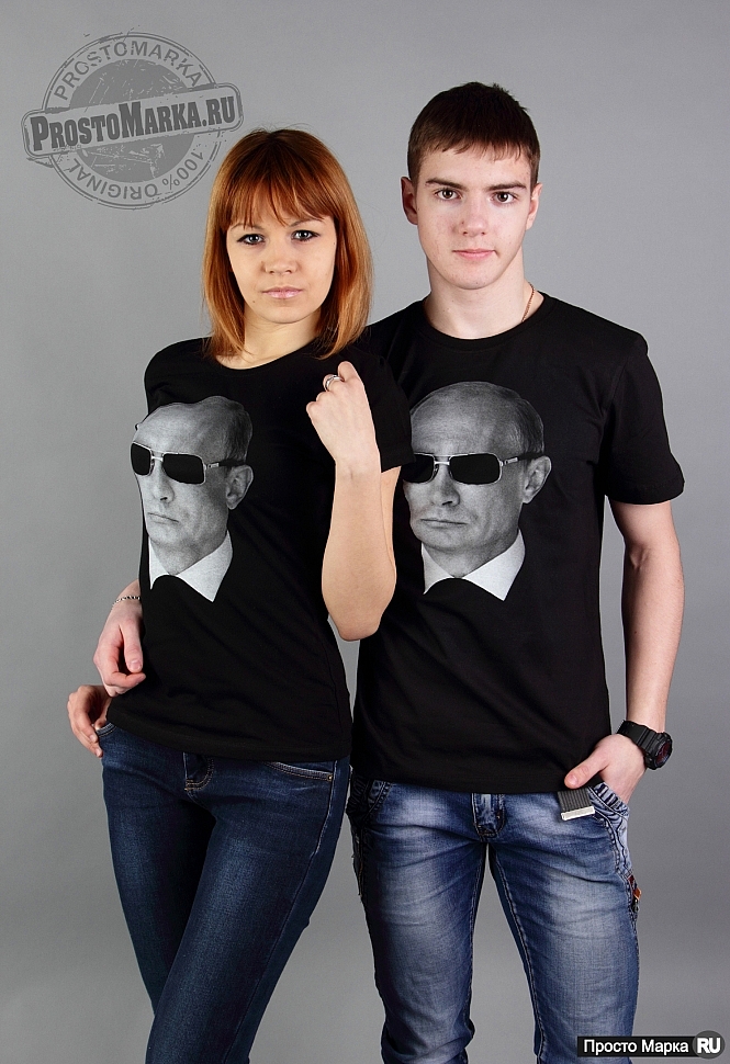Черные Футболки с Путиным а очках