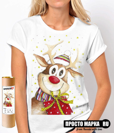 Женская футболка новогодняя с оленем