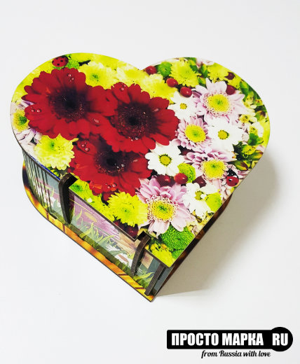 Шкатулка Сердечко малая Цветы размер 15,5*16,5