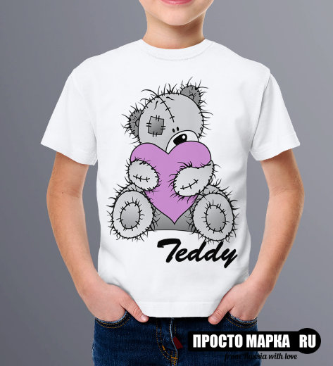 Детская футболка с Мишкой Тедди (Розовое сердце)