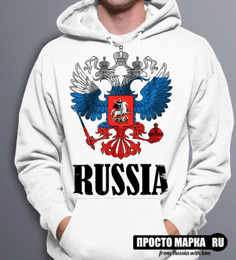 Толстовка с капюшоном Герб России Триколор