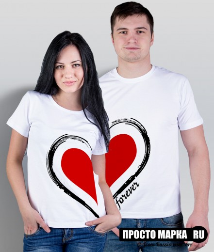 SALE 6.148 - Одна футболка из комплекта (мужская) с сердцем forever, белый цвет, размер М / 6prm