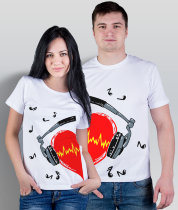 Парные футболки Сердце с нотами (комплект 2 шт.)