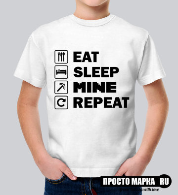 Детская футболка МАЙНКРАФТ EAT SLEEP MINE REPEAT