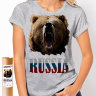 Женская футболка медведь Russia триколор