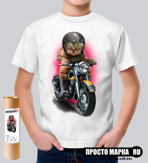 Детская футболка Кот мотоциклист