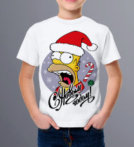 Детская Новогодняя футболка с Гомером Симпсон Санта